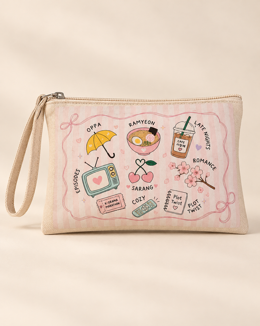 K-Drama Essentials Wristlet Pouch | Cute Korean Drama Makeup Bag