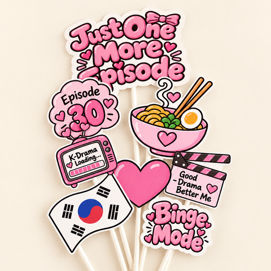 Just One More Episode Cake Topper Set – 8-Piece K-Drama Birthday Decorations