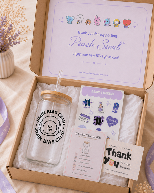 JIMIN - BTS Bias Club Glass Cup with Bamboo Lid & Straw