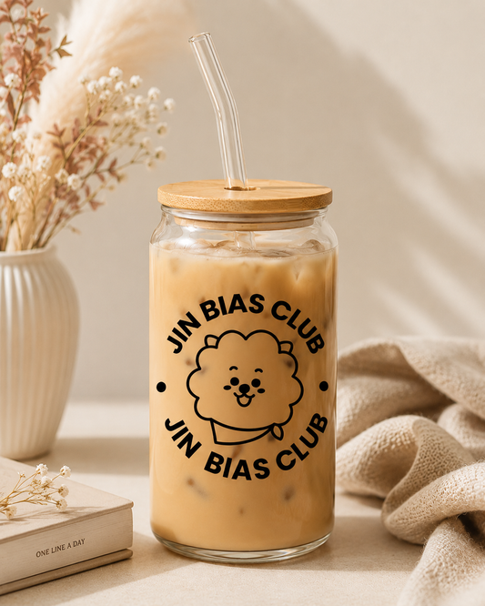 BTS Bias Club Glass Cup with Bamboo Lid & Straw – Choose Your Member