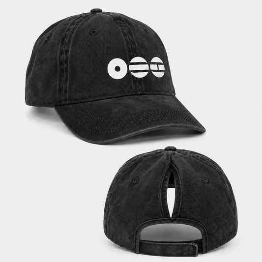 BTS Logo Ponytail Baseball Cap | Black Vintage Washed Dad Hat with White or Red Logo, Adjustable Kpop Fan Gift
