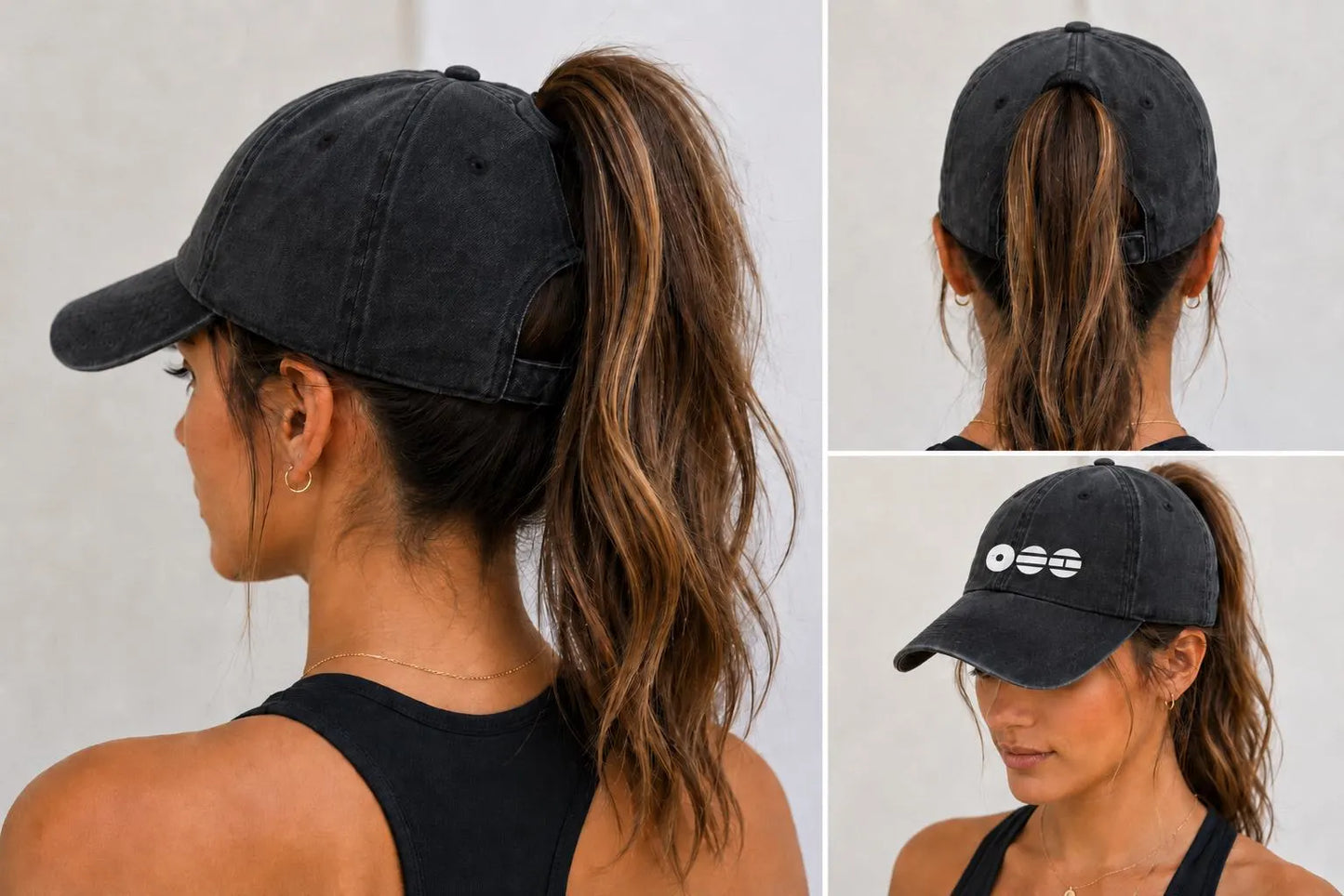 BTS Logo Ponytail Baseball Cap | Black Vintage Washed Dad Hat with White or Red Logo, Adjustable Kpop Fan Gift