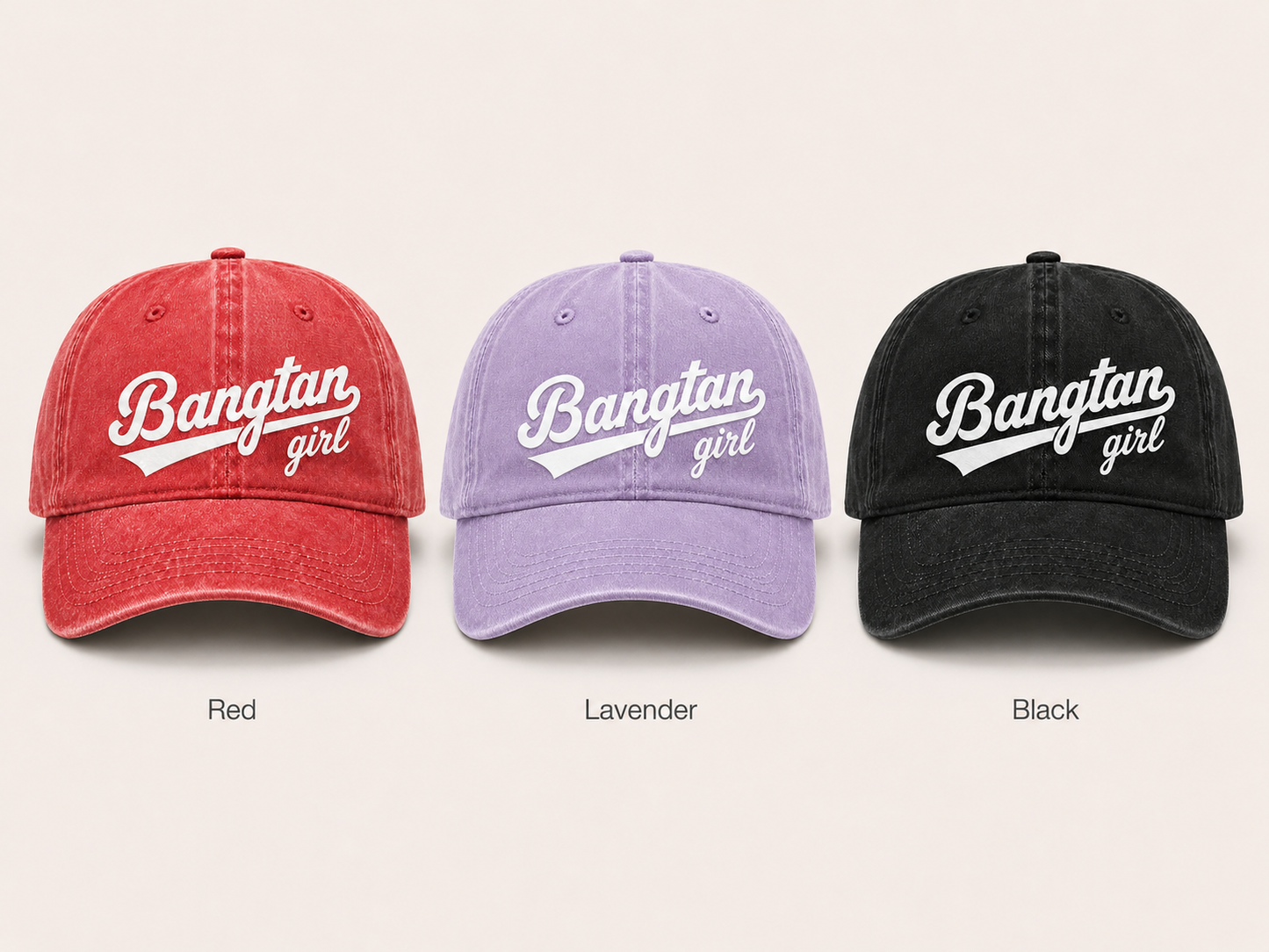 BTS "Bangtan Girl" Baseball Cap, Adjustable & Fan Gift with free BTS stickers.