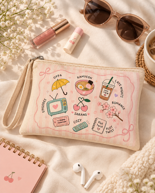 K-Drama Essentials Wristlet Pouch | Cute Korean Drama Makeup Bag