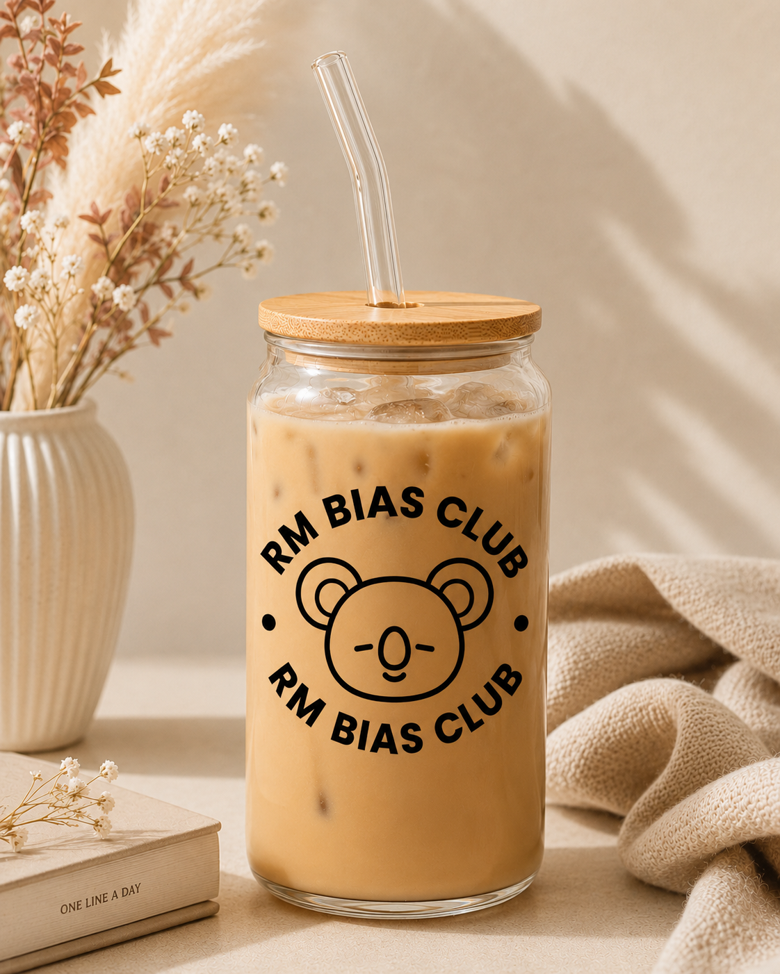 BTS Bias Club Glass Cup with Bamboo Lid & Straw – Choose Your Member