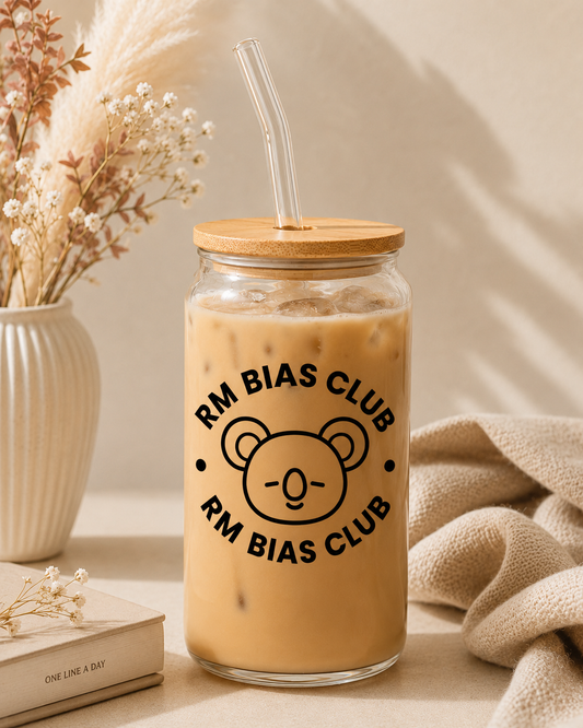 RM - BTS Bias Club Glass Cup with Bamboo Lid & Straw