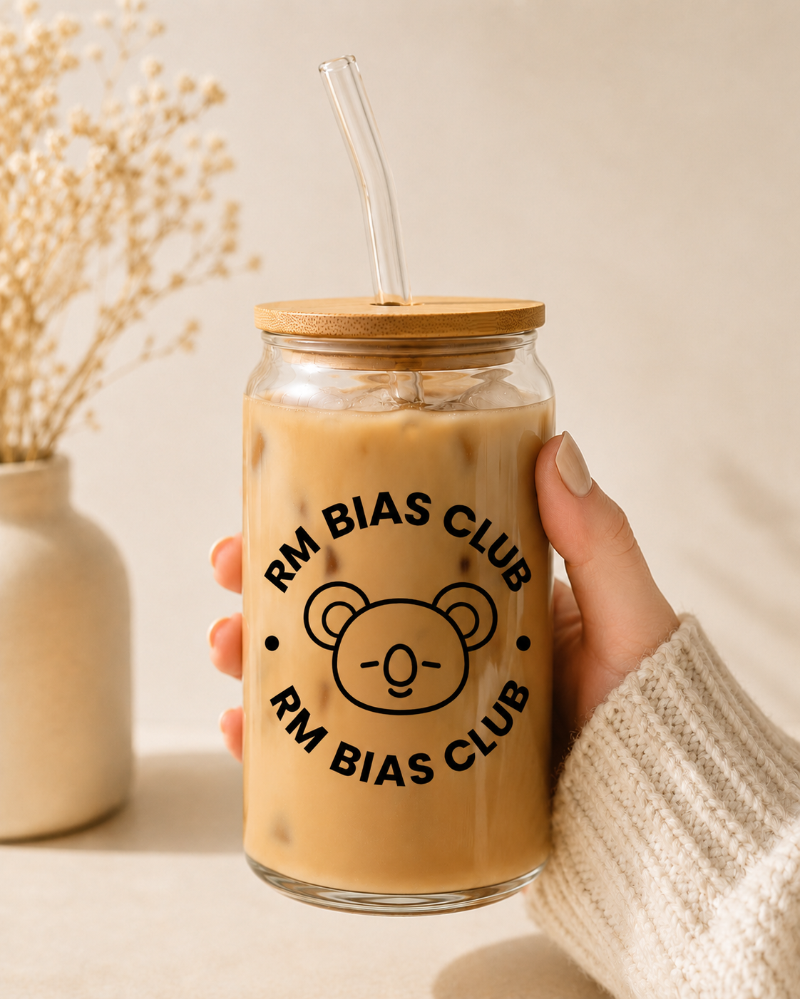 BTS Bias Club Glass Cup with Bamboo Lid & Straw – Choose Your Member