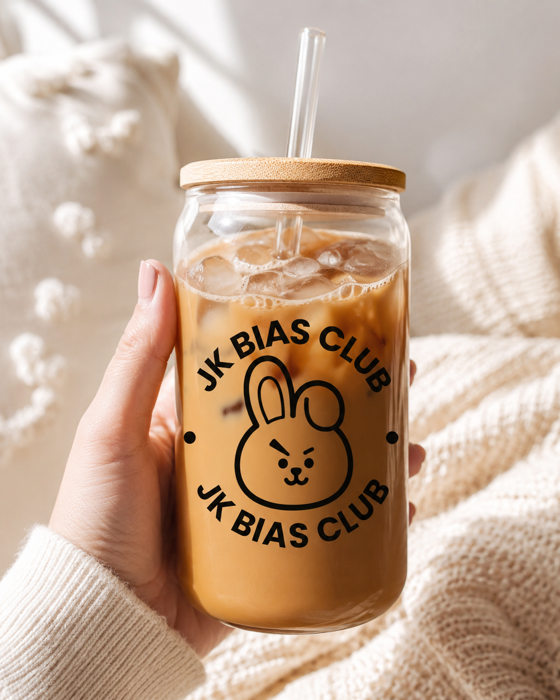 BTS Bias Club Glass Cup with Bamboo Lid & Straw – Choose Your Member