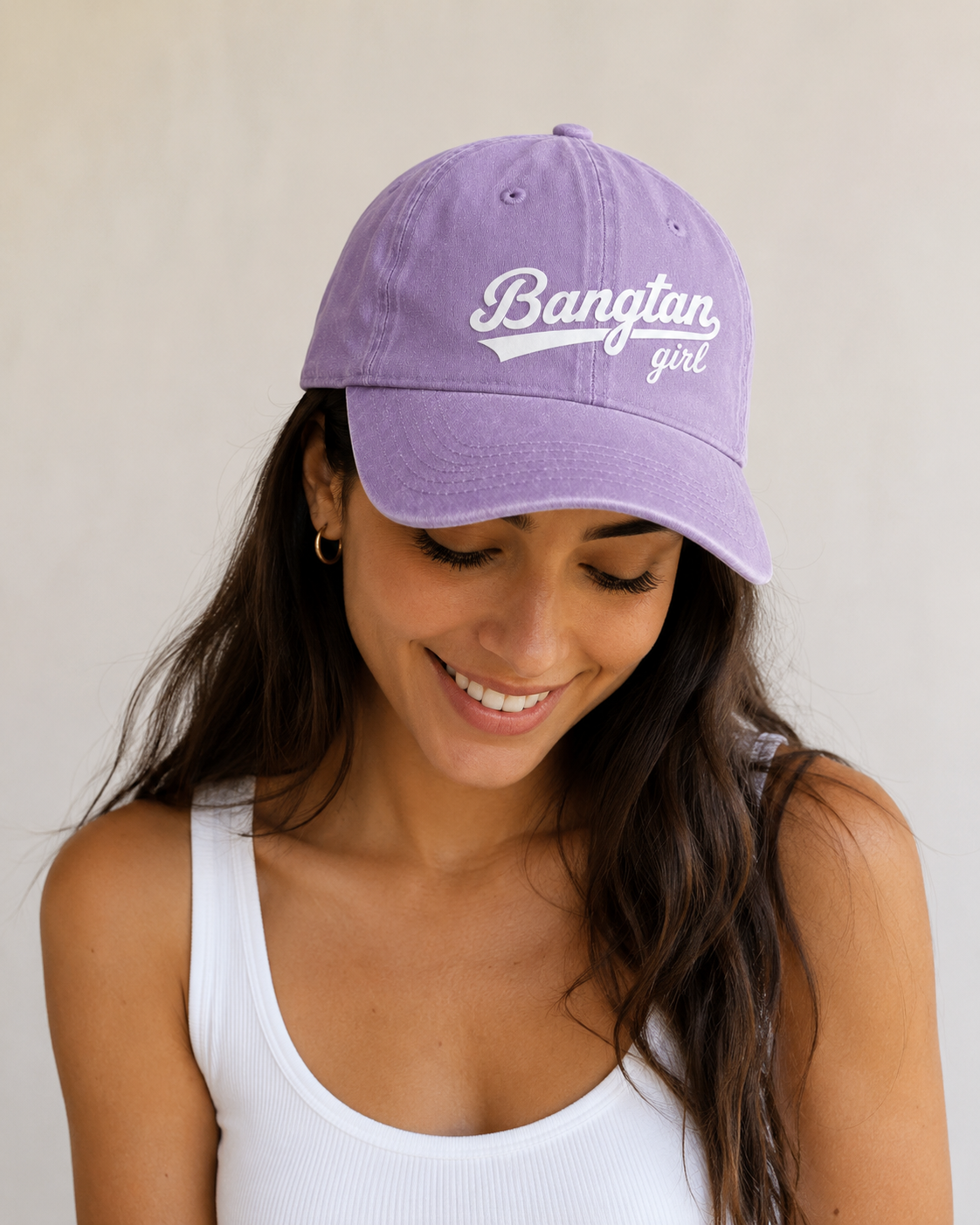 BTS "Bangtan Girl" Baseball Cap, Adjustable & Fan Gift with free BTS stickers.