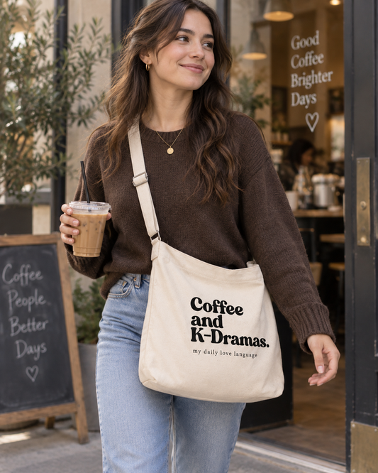 Coffee and K-Dramas Crossbody Messenger Bag
