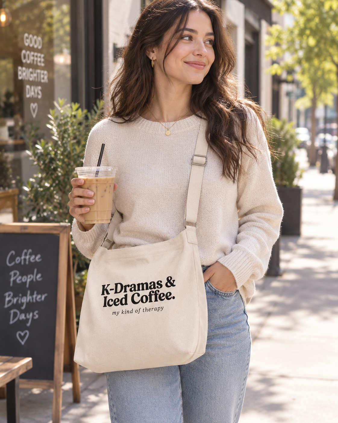 K-Dramas & Iced Coffee Crossbody Messenger Bag