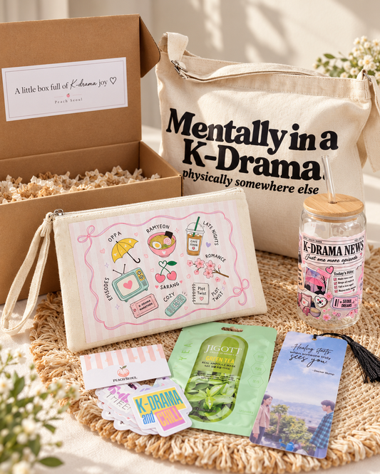 K-Drama On-the-Go Gift Box | Tote Bag, Glass Cup & Cute Gift Set for K-Drama Lovers
