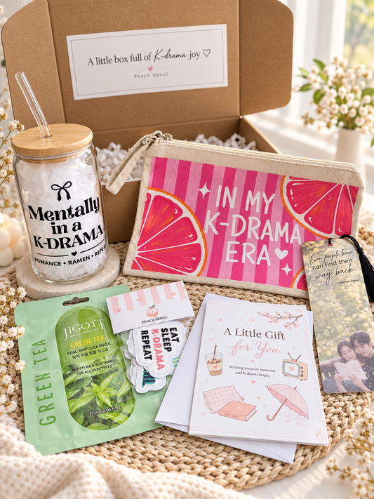 K-Drama Essentials Gift Box | Glass Cup & Makeup Pouch Gift Set.