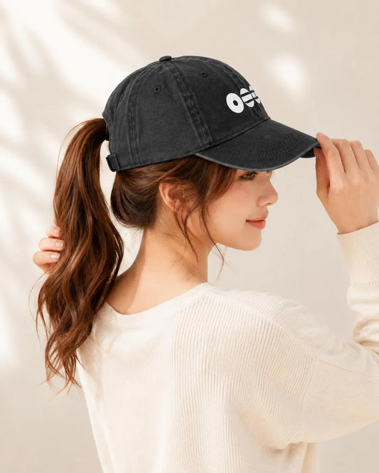 BTS Logo Ponytail Baseball Cap | Black Vintage Washed Dad Hat with White or Red Logo, Adjustable Kpop Fan Gift
