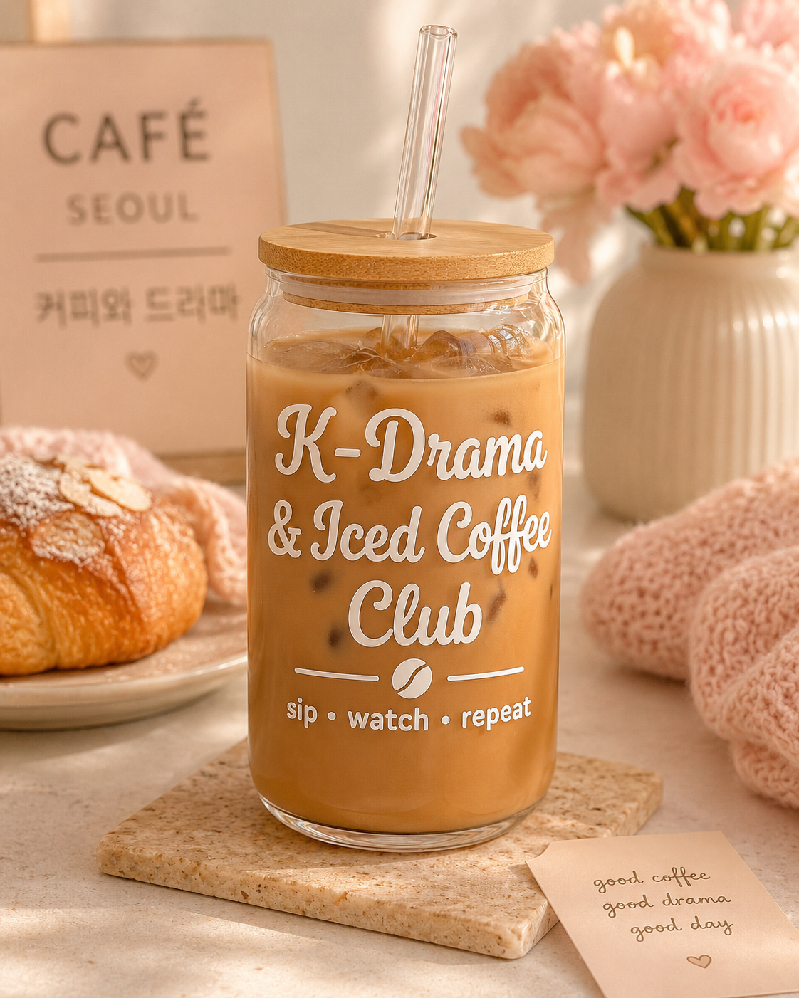 K-Drama & Iced Coffee Club Glass Cup